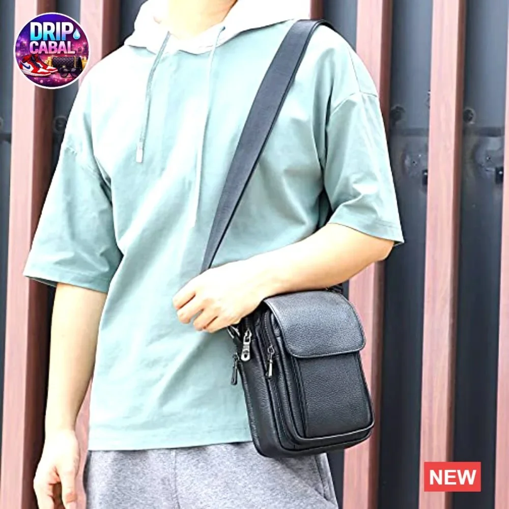 Leather Small Messenger Bag Crossbody Sling Travel Daypack Magnetic Buckle